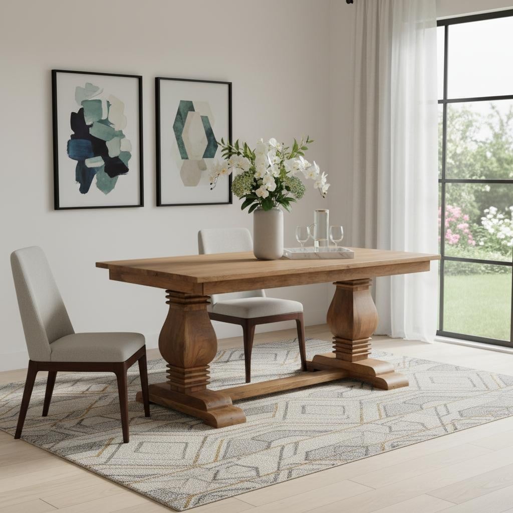 Homeroots 71 Brown Solid Wood Double Pedestal Base Dining Table 70.87 In. X 29.92 In. X 35.43 In.
