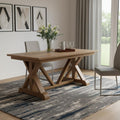 Homeroots 71 Brown Solid Wood Trestle Base Dining Table 70.87 In. X 29.92 In. X 35.43 In.