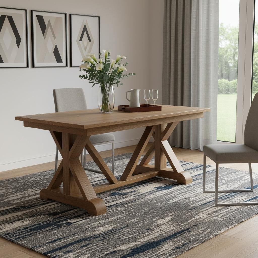 Homeroots 71 Brown Solid Wood Trestle Base Dining Table 70.87 In. X 29.92 In. X 35.43 In.