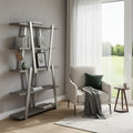 Homeroots 71 Gray And Silver Stainless Steel And Wood Four Tier Geometric Bookcase