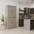 Homeroots 72 Beige Solid Wood Four Door Two Drawer Pantry Or Storage Closet 32.00 In. X 71.50 In. X 15.50 In.
