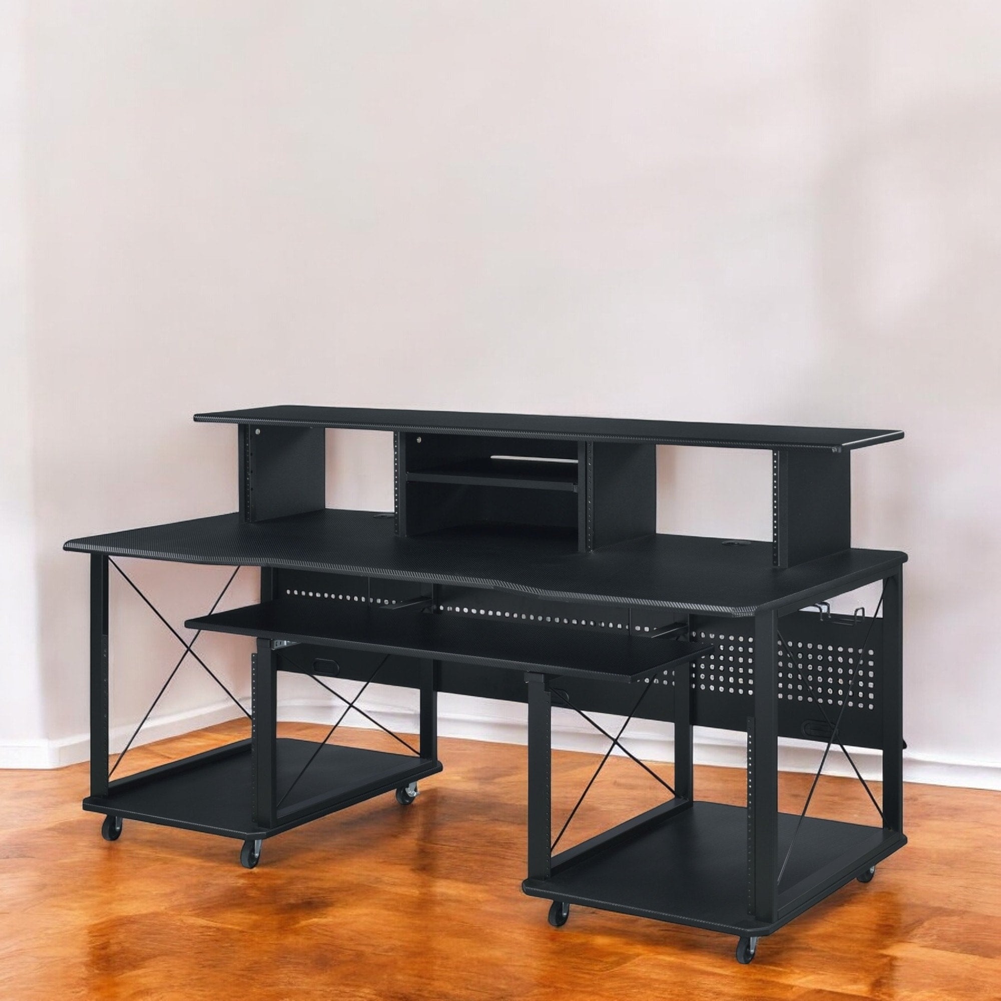 Homeroots 72 Black Wood And Metal Rolling Computer Desk