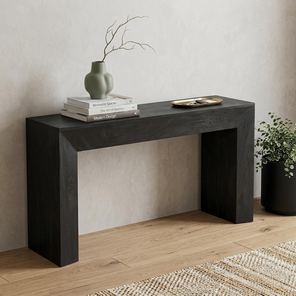 Homeroots 72 Charcoal Solid Wood Distressed Frame Console Table 72.00 In. X 30.00 In. X 16.00 In.