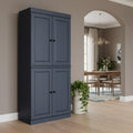 Homeroots 72 French Blue Solid Wood Four Door Two Drawer Pantry Or Storage Closet 32.00 In. X 71.50 In. X 15.50 In.