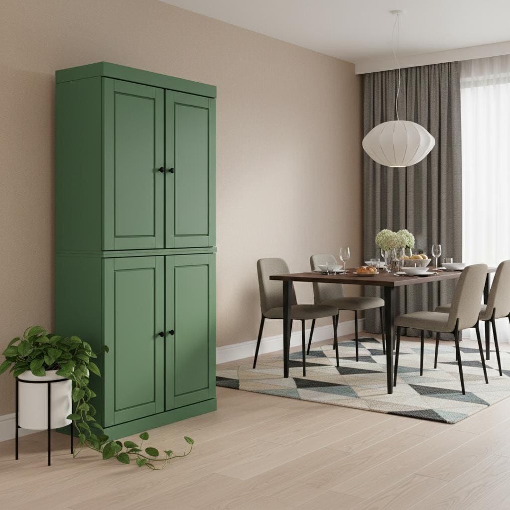 Homeroots 72 Green Solid Wood Four Door Two Drawer Pantry Or Storage Closet 32.00 In. X 71.50 In. X 15.50 In.
