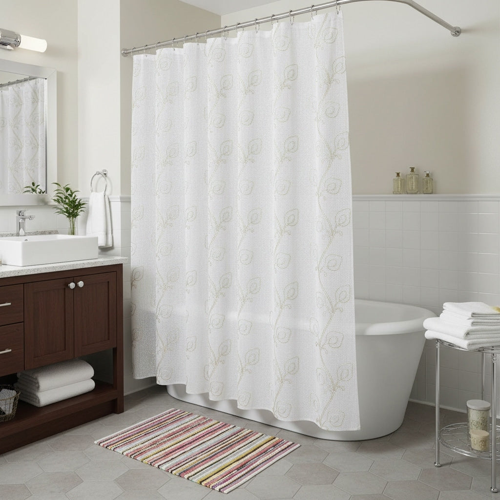Homeroots 72 Ivory And Beige Embroidered Floral Shower Curtain