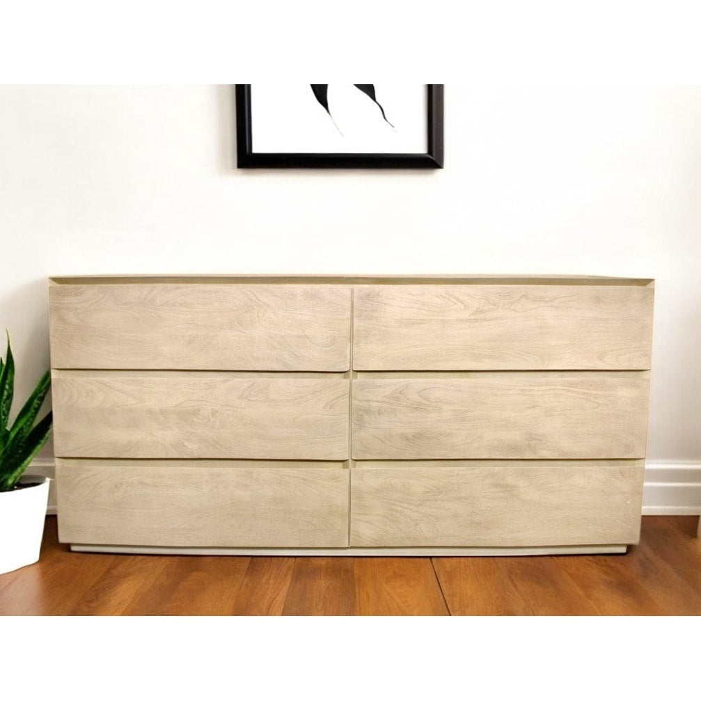 Homeroots 72 Natural Solid Wood Six Drawer Double Dresser