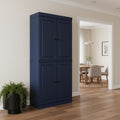 Homeroots 72 Navy Blue Solid Wood Four Door Two Drawer Pantry Or Storage Closet 32.00 In. X 71.50 In. X 15.50 In.