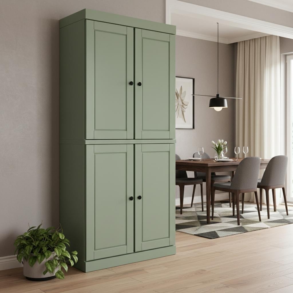 Homeroots 72 Sage Solid Wood Four Door Two Drawer Pantry Or Storage Closet 32.00 In. X 71.50 In. X 15.50 In.
