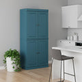 Homeroots 72 Teal Blue Solid Wood Four Door Pantry Or Storage Closet 32.00 In. X 71.50 In. X 15.50 In.