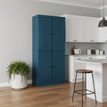 Homeroots 72 Teal Blue Solid Wood Four Door Two Drawer Pantry Or Storage Closet 32.00 In. X 71.50 In. X 15.50 In.
