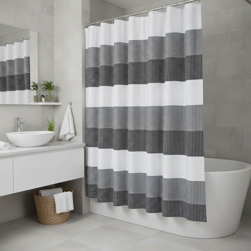 Homeroots 72 White And Black Striped Shower Curtain