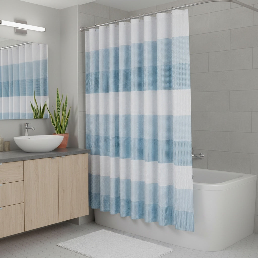 Homeroots 72 White And Blue Striped Shower Curtain