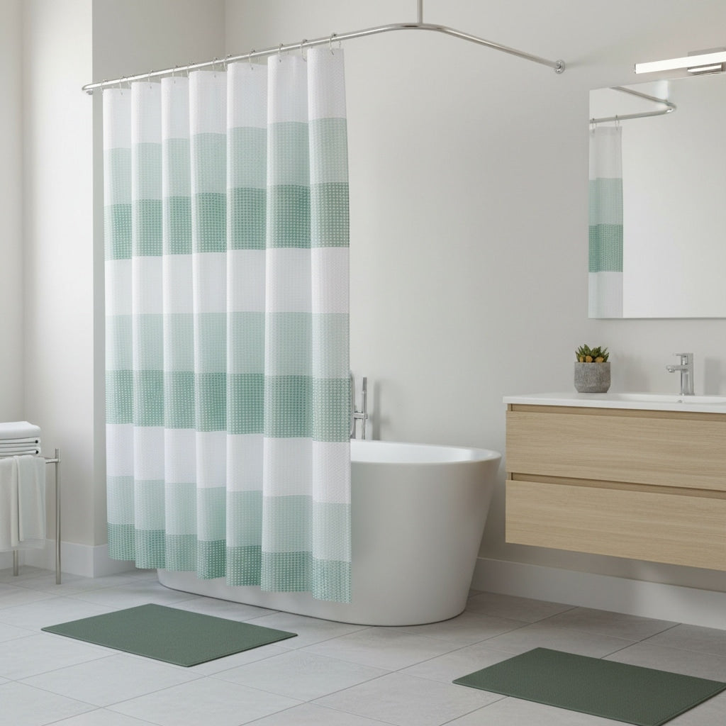 Homeroots 72 White And Green Striped Shower Curtain