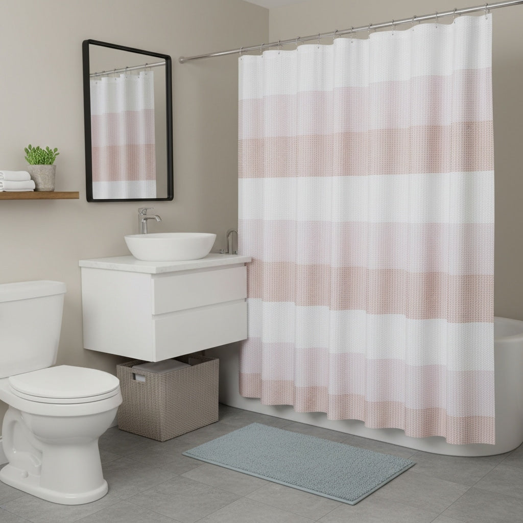 Homeroots 72 White And Pink Striped Shower Curtain