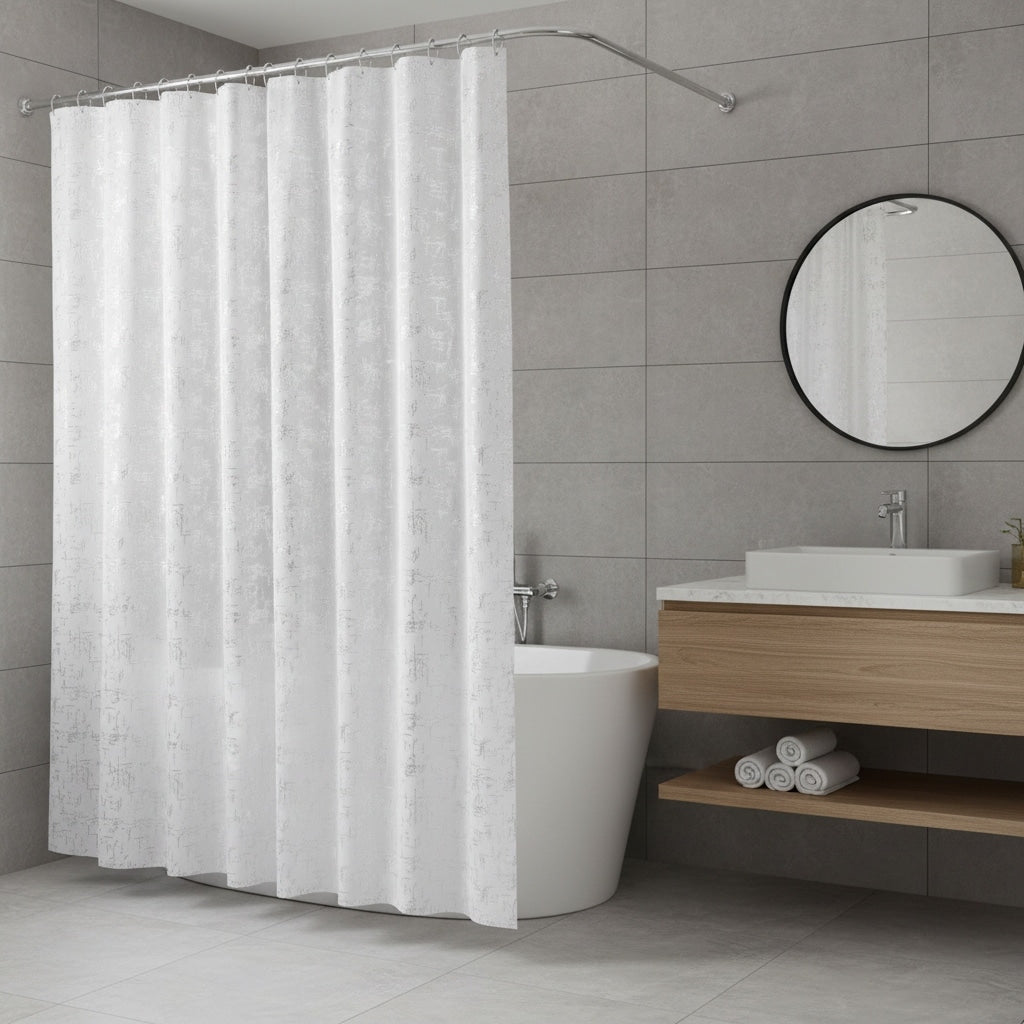 Homeroots 72 White And Silver Abstract Shower Curtain
