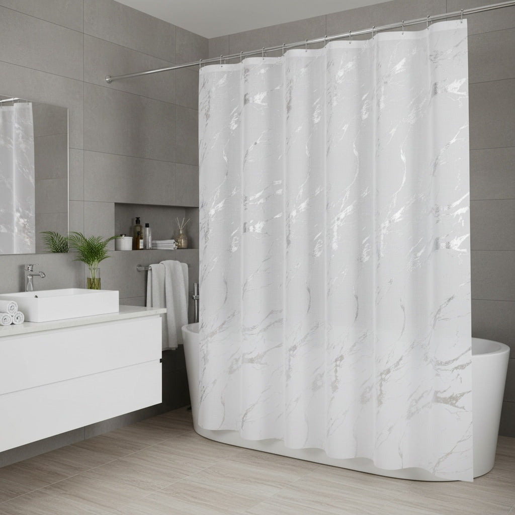 Homeroots 72 White And Silver Abstract Shower Curtain