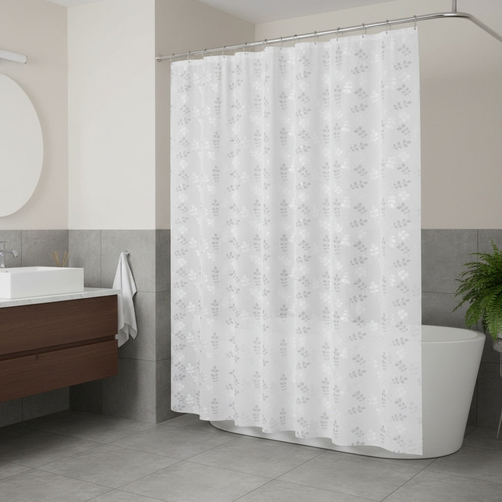 Homeroots 72 White And Silver Floral Shower Curtain