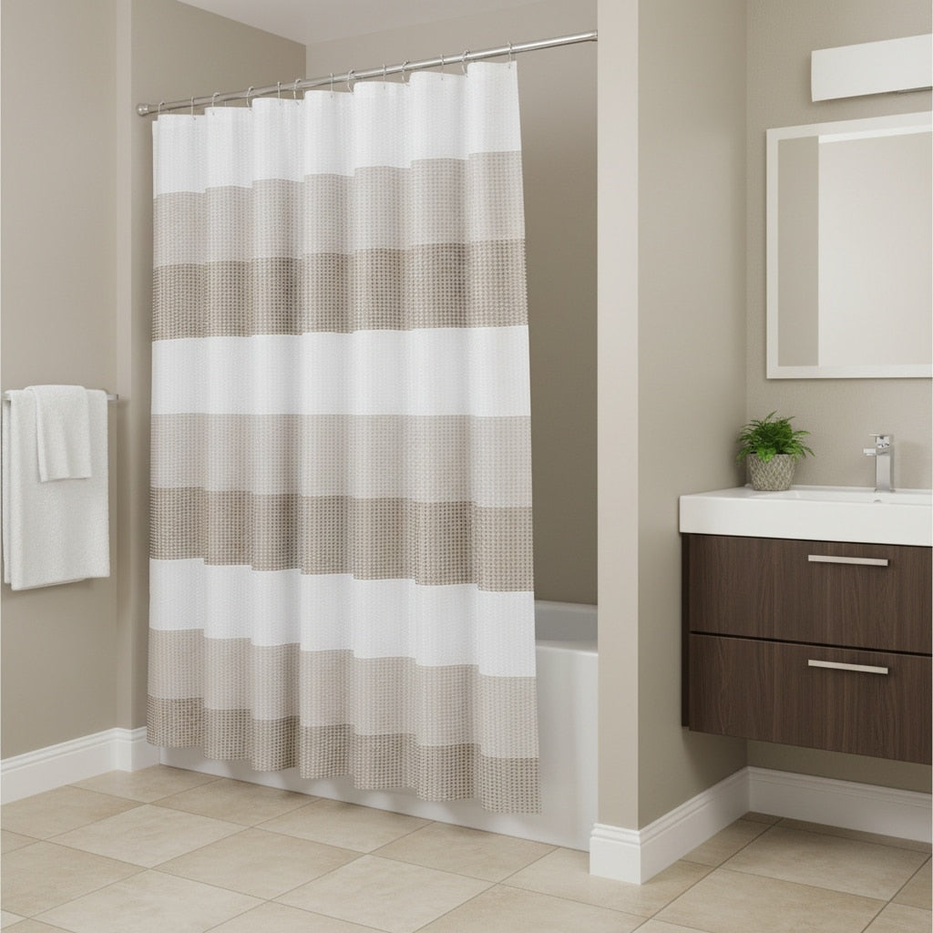 Homeroots 72 White And Taupe Striped Shower Curtain
