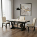Homeroots 72 White And Black Faux Marble And Wood Trestle Base Dining Table 72.00 In. X 31.00 In. X 42.00 In.