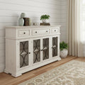 Homeroots 74 Ivory Solid And Manufactured Wood Distressed Credenza 73.50 In. X 43.00 In. X 20.50 In.