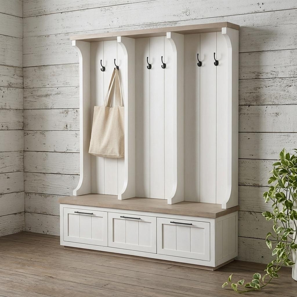 Homeroots 76 White Solid Wood Six Hook Freestanding Coat Rack 17.00 In. X 76.00 In. X 61.00 In.