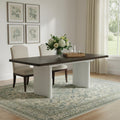 Homeroots 78 Walnut And White Wood Removable Leaf Double Pedestal Base Extendable Dining Table