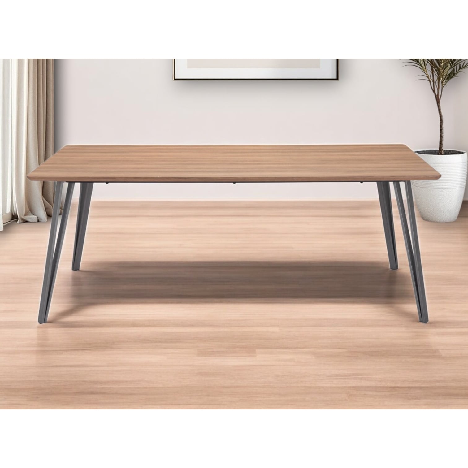 Homeroots 79 Brown And Gray Wood And Steel Dining Table 78.70 In. X 39.60 In. X 29.90 In.