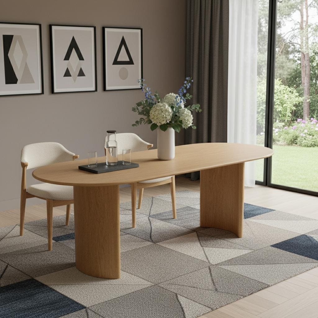 Homeroots 79 Natural Solid Wood Double Pedestal Base Oval Dining Table 79.00 In. X 30.00 In. X 33.50 In.