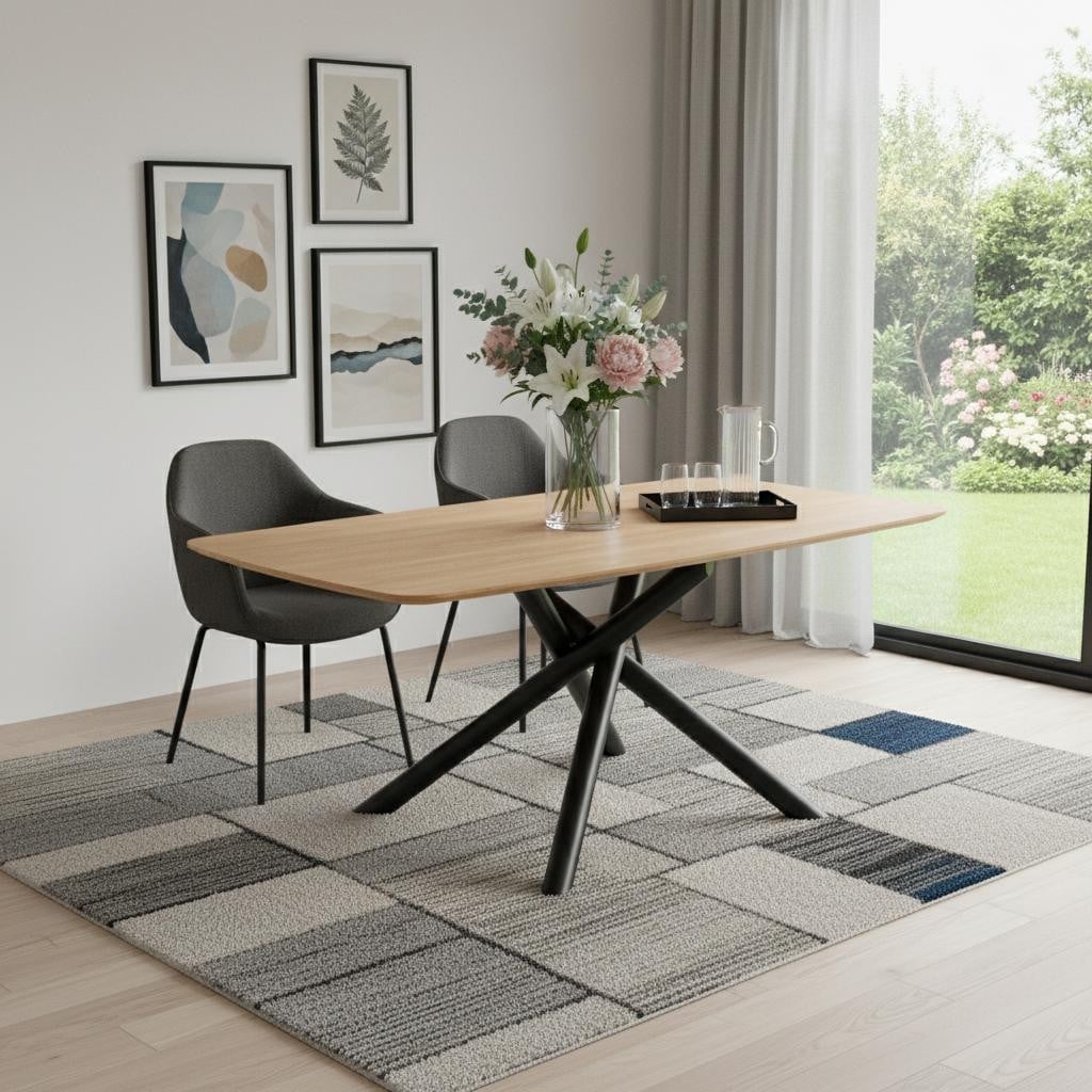Homeroots 79 Natural And Black Wood And Iron Cross Leg Base Dining Table 79.00 In. X 30.00 In. X 39.00 In.