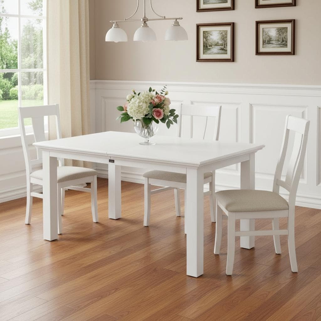 Homeroots 79 White Solid Wood Butterfly Leaf Extending Dining Table 78.74 In. X 29.92 In. X 35.43 In.