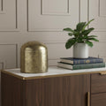 Homeroots 7 Antiqued Brass Cast Aluminum Cylindrical Tabletop Sculpture 6.50 In. X 7.00 In. X 6.50 In.