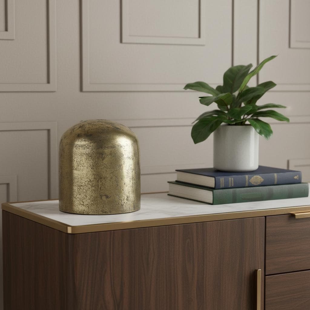 Homeroots 7 Antiqued Brass Cast Aluminum Cylindrical Tabletop Sculpture 6.50 In. X 7.00 In. X 6.50 In.