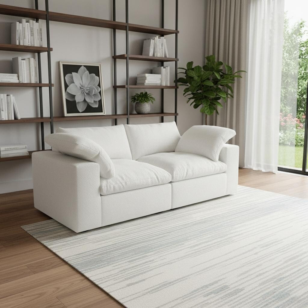 Homeroots 80 White Linen Blend Modular Loveseat And Toss Pillows 80.00 In. X 23.20 In. X 40.00 In.