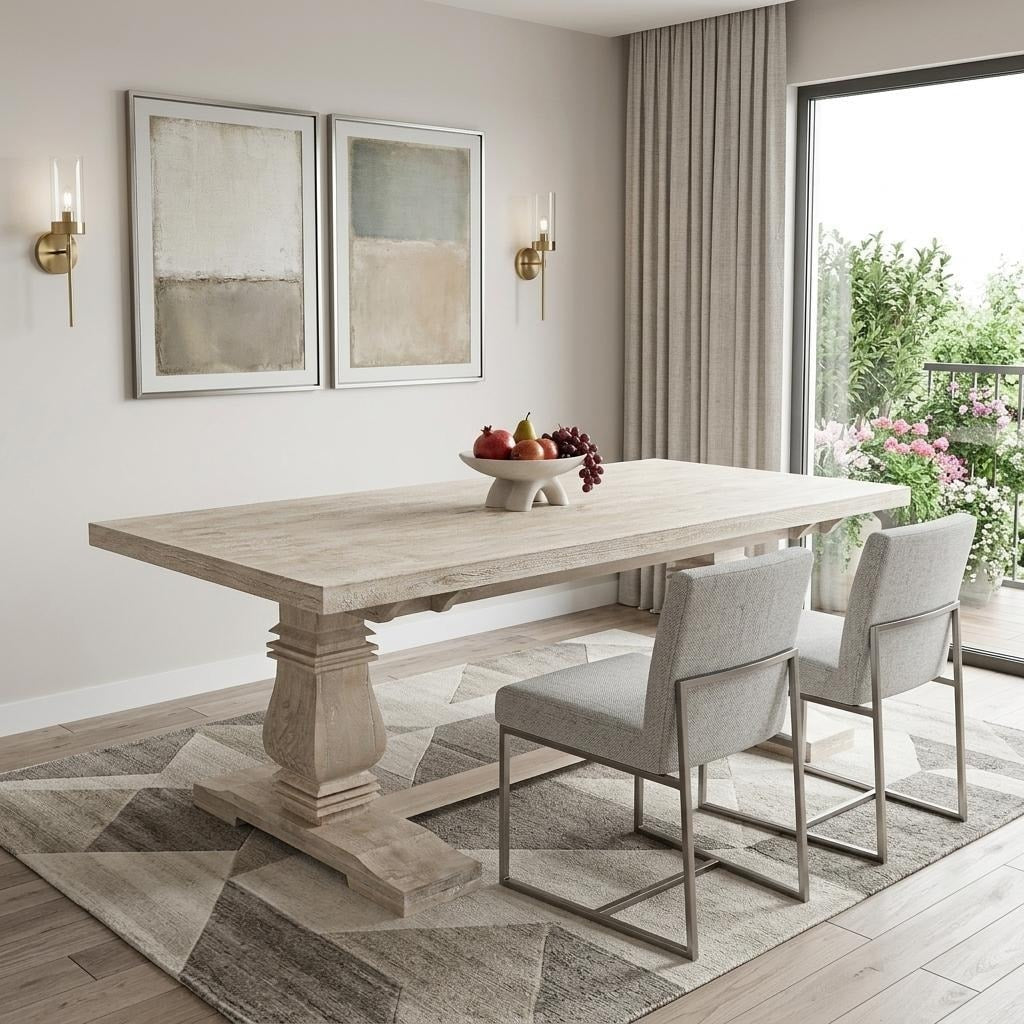 Homeroots 81 Antiqued White Solid Wood Trestle Base Dining Table 81.00 In. X 30.50 In. X 39.00 In.