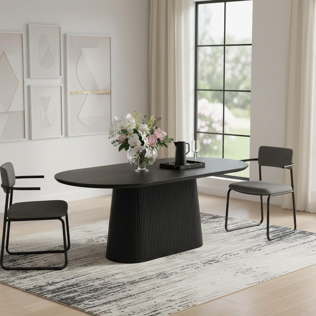 Homeroots 81 Black Wood Pedestal Base Oval Dining Table 81.00 In. X 29.50 In. X 39.00 In.