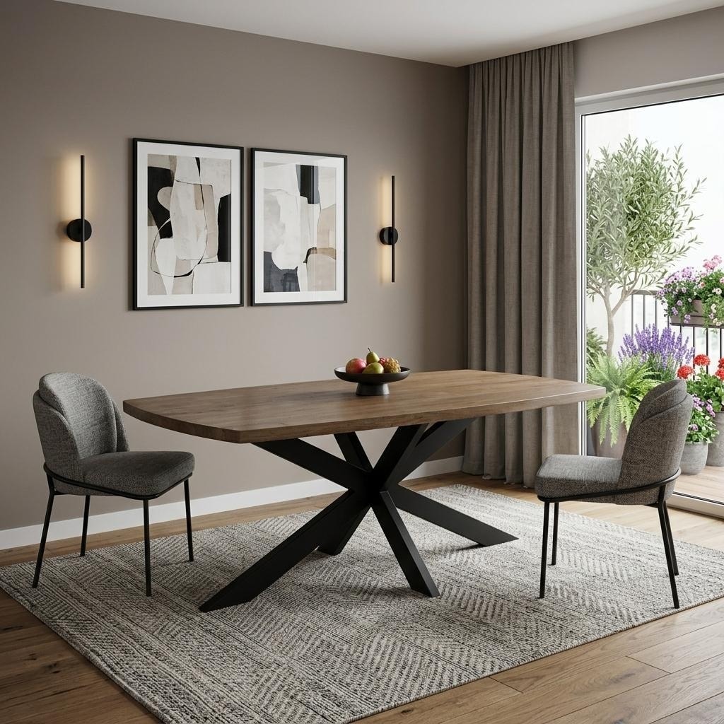Homeroots 82 Natural And Black Solid Wood And Iron Pedestal Base Dining Table 82.00 In. X 30.00 In. X 40.00 In.