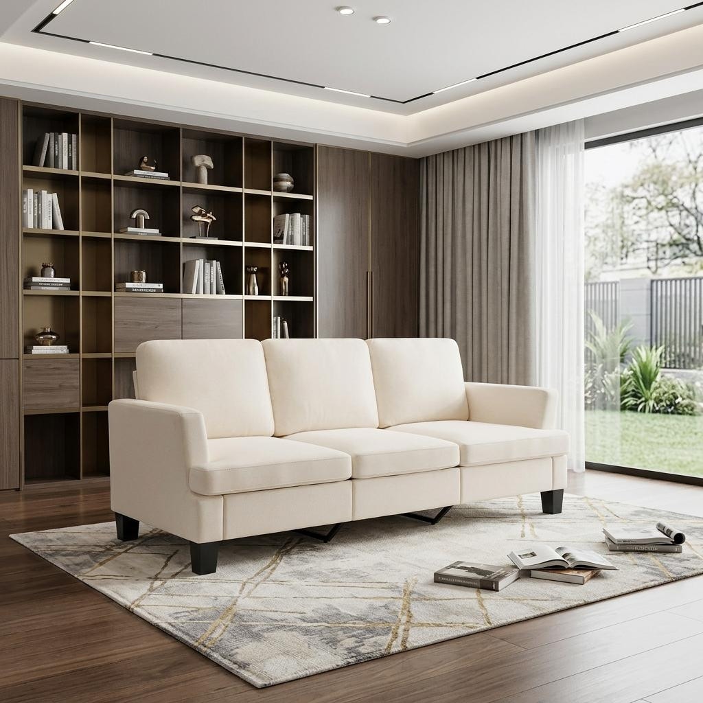 Homeroots 84 Beige Linen Sofa