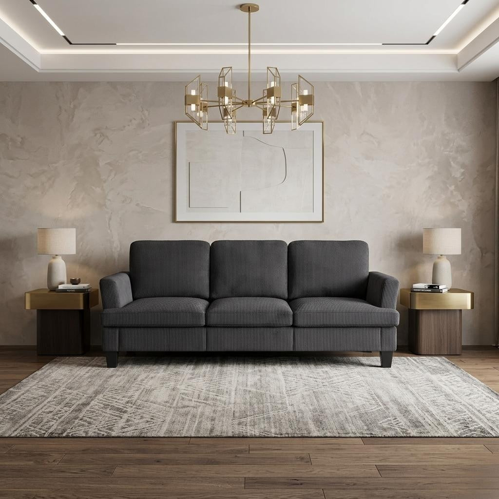 Homeroots 84 Dark Gray Corduroy Sofa