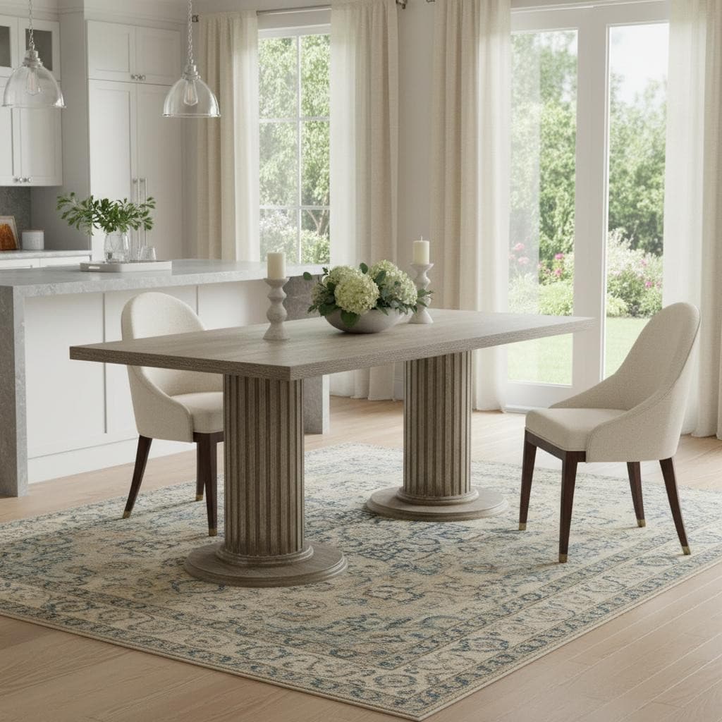 Homeroots 84 Gray Wood Double Pedestal Base Dining Table 84.00 In. X 31.00 In. X 39.00 In.