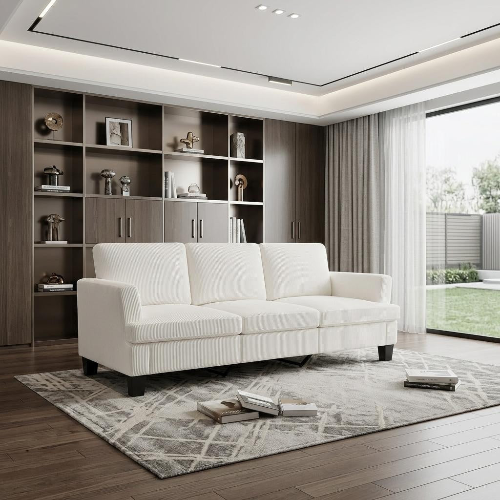 Homeroots 84 White Corduroy Sofa