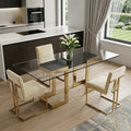 Homeroots 87 Clear And Gold Glass And Stainless Steel Double Pedestal Base Dining Table 87.00 In. X 30.00 In. X 39.00 In.