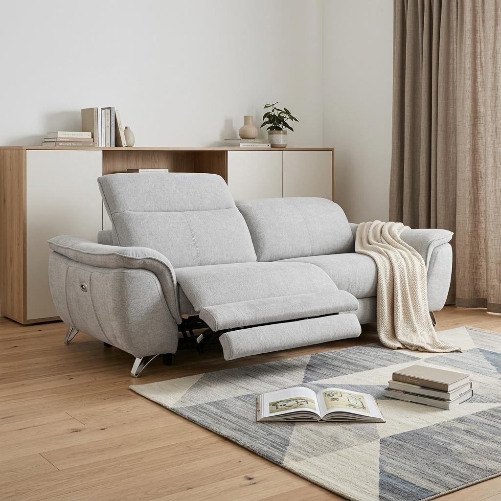 Homeroots 87 Gray And Silver Power Reclining Loveseat 87.00 In. X 38.00 In. X 40.00 In.