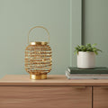 Homeroots 8 Distressed Gold Geometric Lantern Desk Lamp With Novelty Shade 6.00 In. X 8.00 In. X 6.00 In.