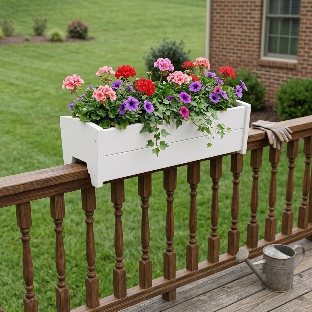 Homeroots 8 X 24 White Heavy Duty Plastic Rectangular Railing Planter