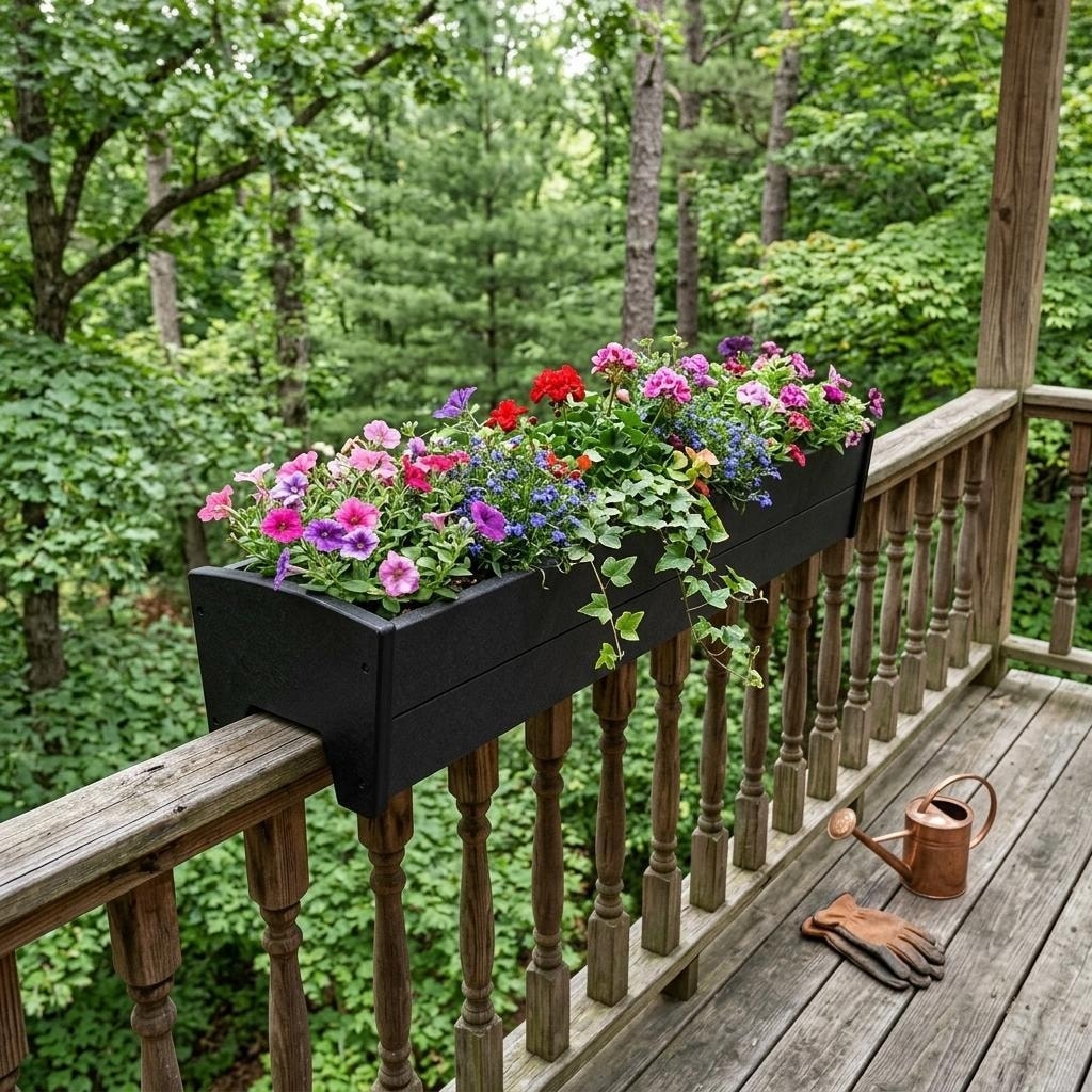 Homeroots 8 X 36 Black Heavy Duty Plastic Rectangular Railing Planter