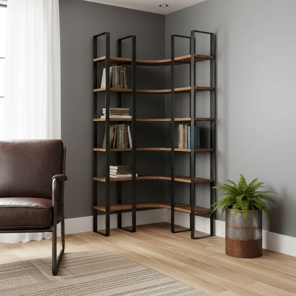 Homeroots 90 Black And Brown Iron And Wood Six Tier Bookcase