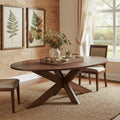 Homeroots 92 Brown Solid Wood Cross Leg Base Oval Dining Table 92.00 In. X 30.00 In. X 42.00 In.