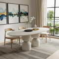 Homeroots 94 Beige Marble Double Pedestal Base Oval Dining Table 94.00 In. X 30.00 In. X 47.00 In.
