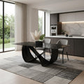 Homeroots 94 Black Glass And Brass Double Geo Pedestal Base Dining Table 94.00 In. X 30.00 In. X 47.00 In.